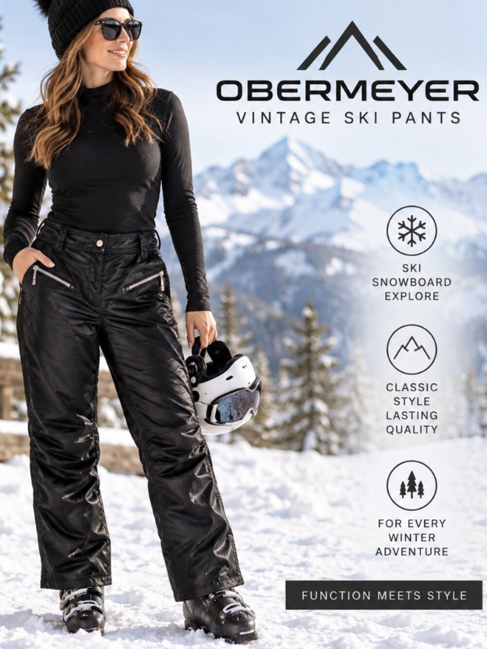 Vintage Obermeyer Black Sateen Size 10 Snow Ski Insulated Pants